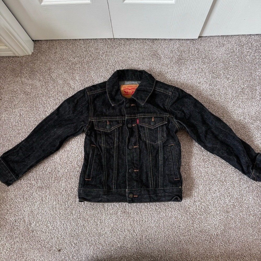 Levi's Black Denim Jacket Kids Size 6 Reg Trucker Coat 5-6 Years - Picture 2 of 4
